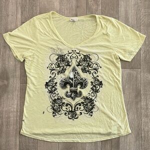 Madison Light Yellow Y2K Fleur-de-Lis Tee